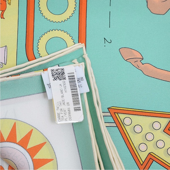 NWT HERMES Carre 90 scarf 100% Silk “Tea for Two” veil jade/white/jaune - Picture 4 of 6